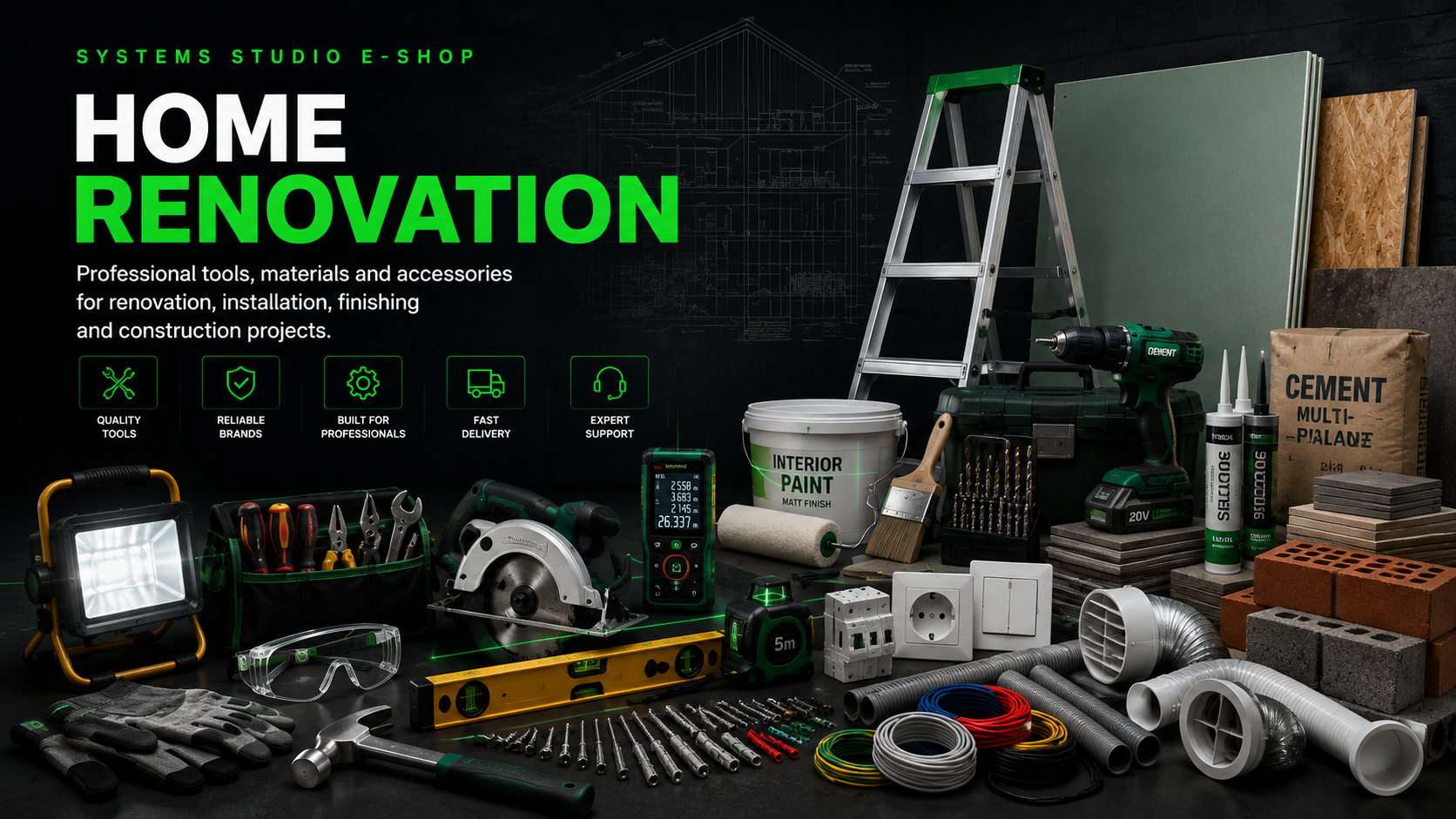 Home Renovation tools and materials banner