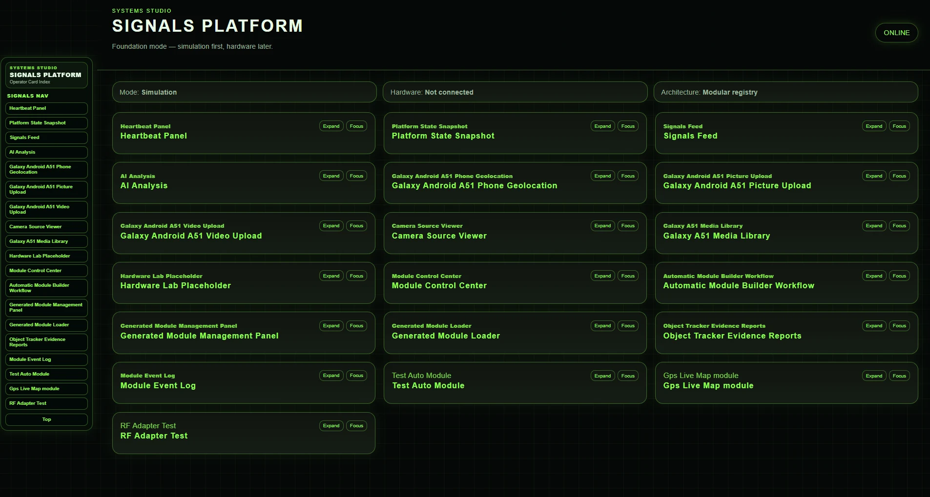 SIGNALS PLATFORM modular operator dashboard for additional camera-system integration